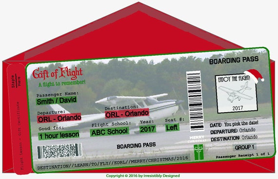 Flight Customized Gift Certificate Digital File