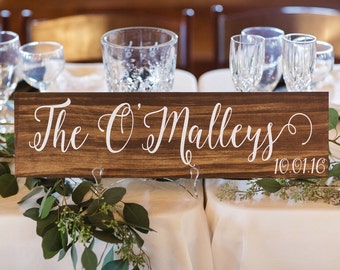 Last Name Sign- Wedding Date Sign- Bridal Shower Gift- Gift for Brides- Wedding Gift- Established Family Signs- 5th Wood Anniversary Gift