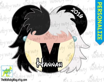 Cruella Deville Mickey Head Printable Disney Iron On Transfer or Use as Clip Art - DIY Disney Club Villain Shirt Vacation 101 Dalmatians.