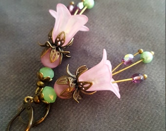 Vintage Inspired Pink Lucite Flower Earrings