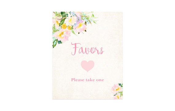 Favors Please Take One Sign, Favors Sign, Pink and Yellow Floral Instant Download JPEG PDF Printable Il_570xn