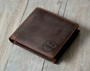Father's Gift,Personalized Mens Leather Wallet,Monogrammed Wallet, Groomsmens Wallet Gift, Father'‘s Day Gift, Dark Brown Wallet