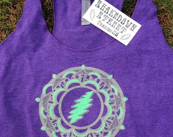 SALE! Grateful Dead women's tank top yoga mandala screen print Jerry Garcia Bob Weir Phil Lesh Mickey Billy Phish