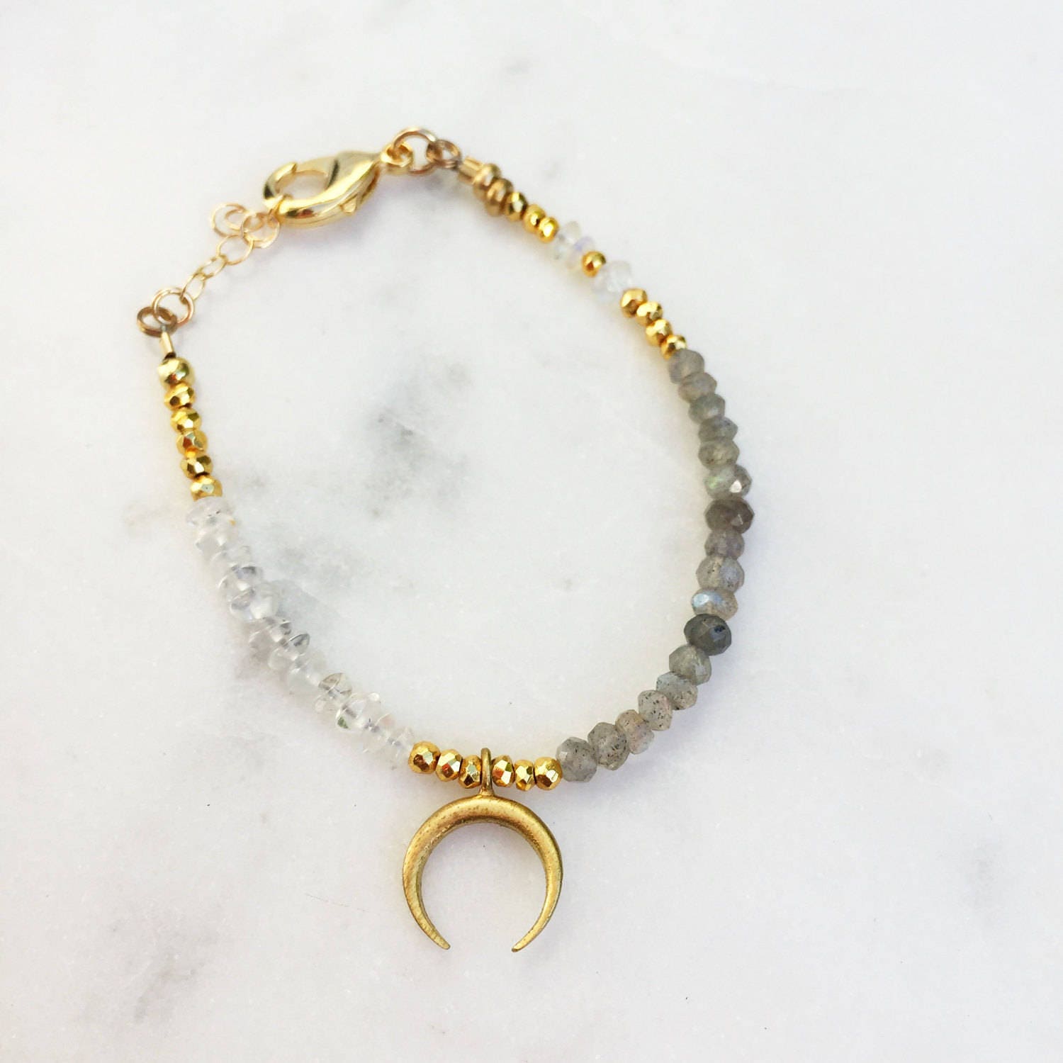 Beaded Crescent Moon Bracelet | Raw Gemstones | Beaded Bracelet |