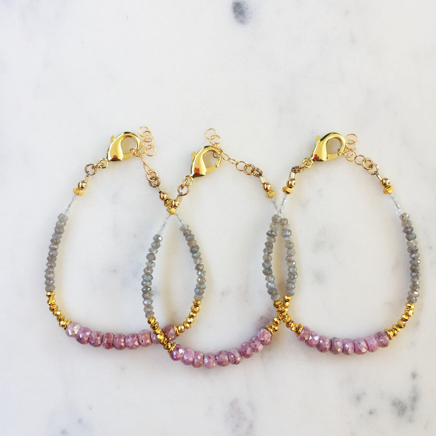 Pink Sapphire Beaded Bracelet | Beaded Bracelet | Bridesmaid Jewelry | Silverite | Gypset