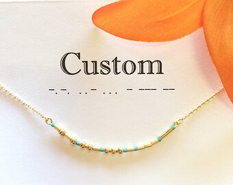 Custom Morse Code Necklace, Personalized Gift for Girlfriend, Big Little Sorority Jewelry, Personalized Jewelry for Mom, Gold Name Necklace