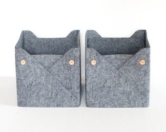 Set of 2 Felt Bins / Storage Basket with Buttons / Organizer / Felt Storage Bin