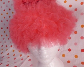 PINK Mod Fun Funky Tuille Hat Bonnet Cap Mid Century 1960's