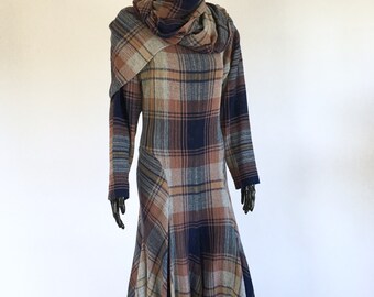 1980s Norma Kamali Gauze Plaid Dress