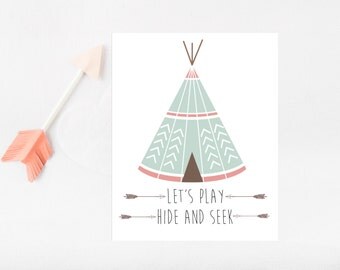 Tribal baby decor, Tribal Nursery Decor, Teepee print, Children Teepee, Kids Teepee, Cowboys and Indians, Play Room Decor, Play Room Art