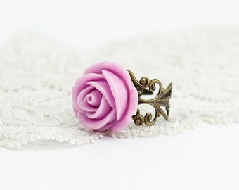 Rose flower ring Filigree ring Cocktail ring Romantic gift for her birthday gift for sister gift for wife gift for women gift for girlfriend
