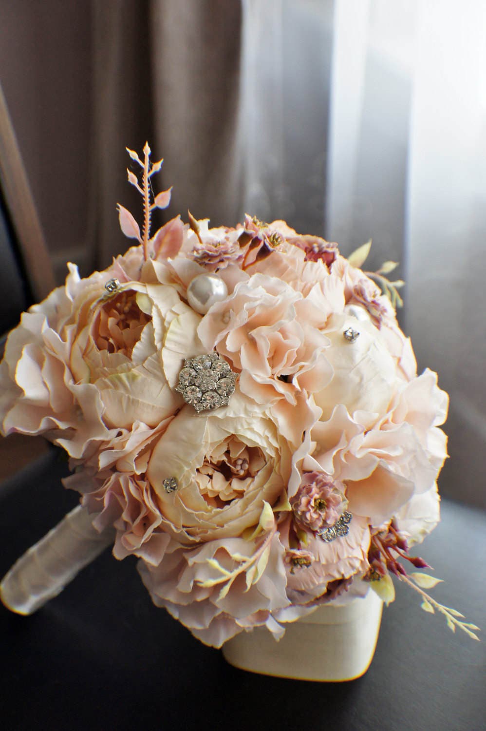 Peony Bridal Bouquet Silk Wedding Flowers Brooch Bouquet