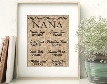 Mother's Day Gift, Grandma Gift, Mothers Day Gift, Nana Gift, Gift for Nana, Custom Nana Gift, Grandma Gift, Burlap Print