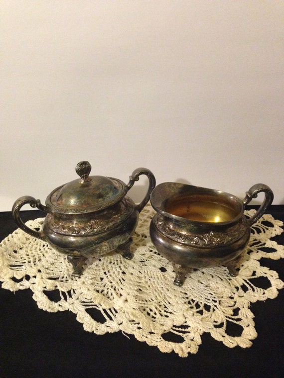 Antique Silver Creamer and Sugar Bowl Set Footed Sugar Bowl