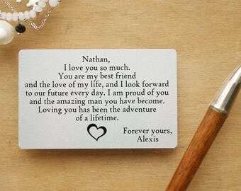 metal Wallet Insert Card, Personalized Wallet Card,Your Own Message, Gold Metal wallet card, Anniversary,