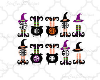 Halloween Design Witch Legs in Cauldron Monogram Frame Digital Clipart and Cut File Png SVG EPS DXF Instant Download
