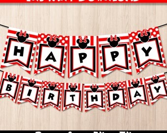 50% OFF SALE Minnie Mouse Red and Black Banner, Polka Dot Red Minnie mouse, Party Decorations, Minnie party printable - INSTANT Download