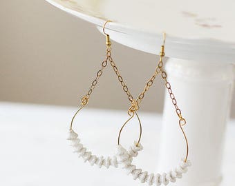 Hoop Earrings - Lightweight Earrings - White Beaded Earrings - Dangle Earrings for Mom - Statement Earrings for Her - Gift for Her Under 25