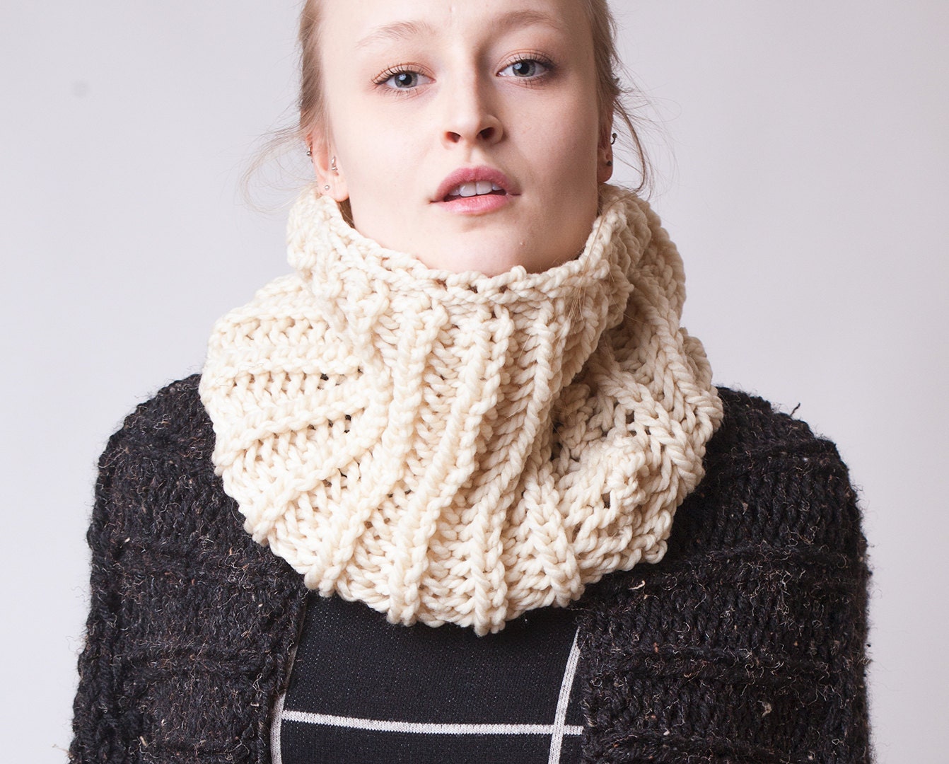 Knit cowl ivory bulky neckwarmer winter accessory womens