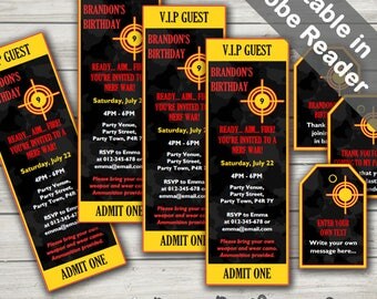 Nerf Party Invitations And Free Nerf Party Favor Bag Tags. Editable PDF. Printable. Instant Download.