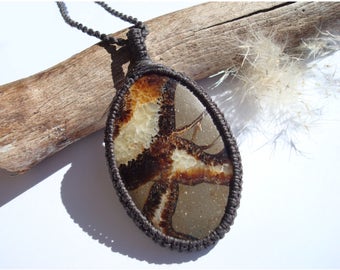 Septarian Necklace/Nurture/Transformation/Fossil/Macrame Jewelry/Septarian Pendant/Gaia/Ancient Stone/Septarian Jewelry
