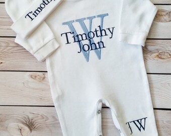 Newborn Boy Outfit Baby Boy Coming Home Outfit Monogrammed Baby Boy Personalized Baby Gift Embroidered Baby Boy Take Home Outfit