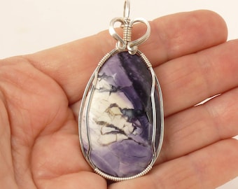 Wire wrapped Tiffany stone Pendant, Sterling Silver pendant, Bertrandite Pendant, Tiffany Jewelry, Purple stone Pendant.
