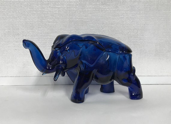 Vintage Blue Glass Elephant Dish Unique Royal Blue Candy