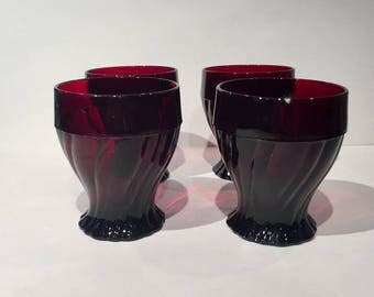 Anchor Hocking Ruby Swirl Tumblers, Set of 4 & Set of 7, 2 Sets Available, Vintage Ruby Red Glass Tumblers, Royal Ruby Red Drinking Glasses