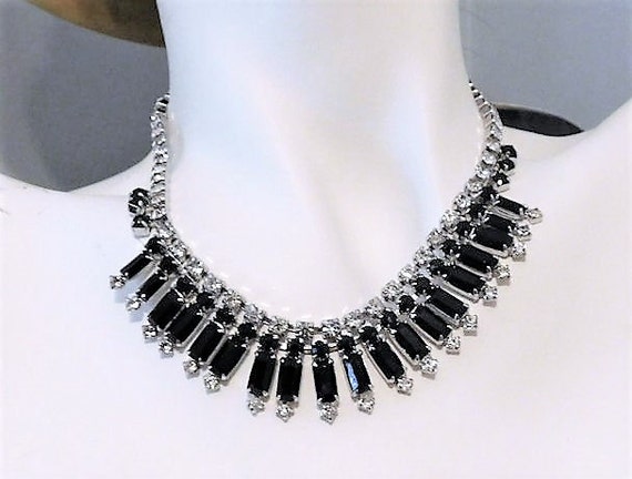 Vintage Joseph Warner Necklace Signed Rhinestone Necklace Choker Mid Century 1950s 50s Black Crystal Glass Rhinestone Old Hollywood Jewelry