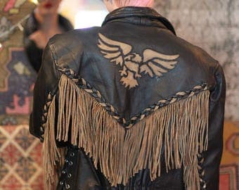 Vintage Fringe Leather Jacket with Southwestern Detailing