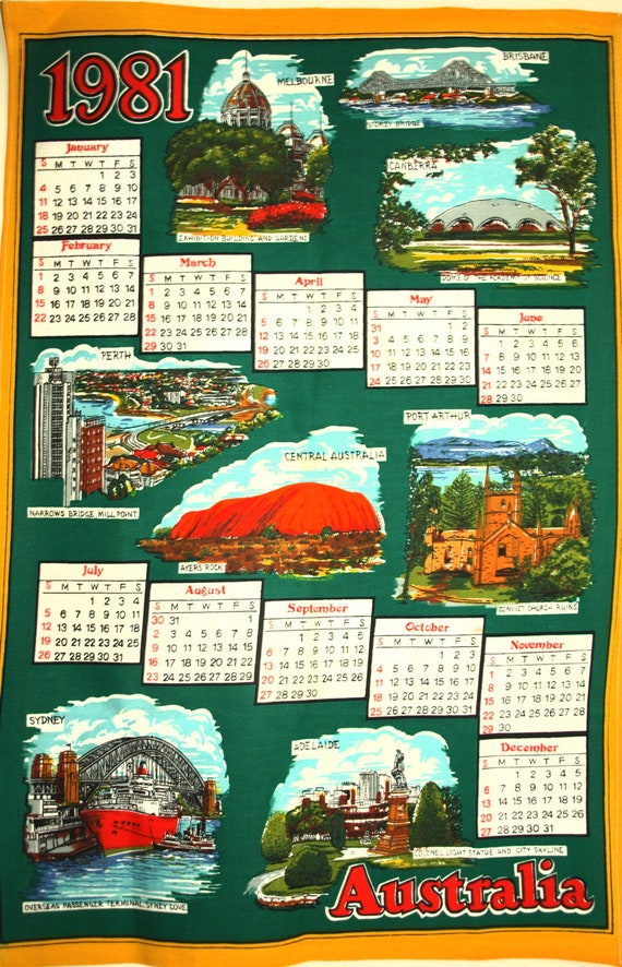 Retro Vintage Australia Calendar 1981 Sydney Melbourne