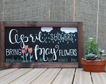 April Showers Bring May Flowers Chalk Sign