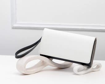 Women wallet, Leather wallet Clutch, Color block Clutch, Leather accessory, Large Wallet with wristband, "Leto" design available in 7 colors