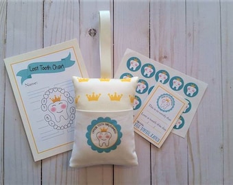 Tooth Fairy pillow, Crown fabric, Crown Tooth Fairy Kit, Prince and Princess tooth Fairy