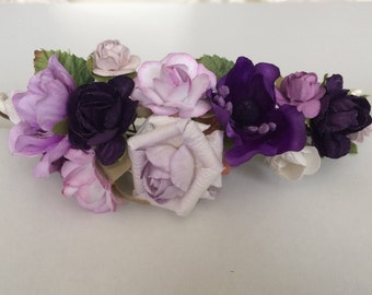 Purple flower crown, wedding rose crown, purple rose pip berries tiara, flower girl crown,toddler flower headband