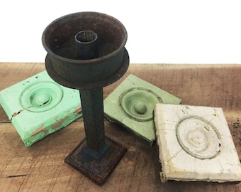 Rusty Blue Cast Iron Candlestick//Antique Cast Iron