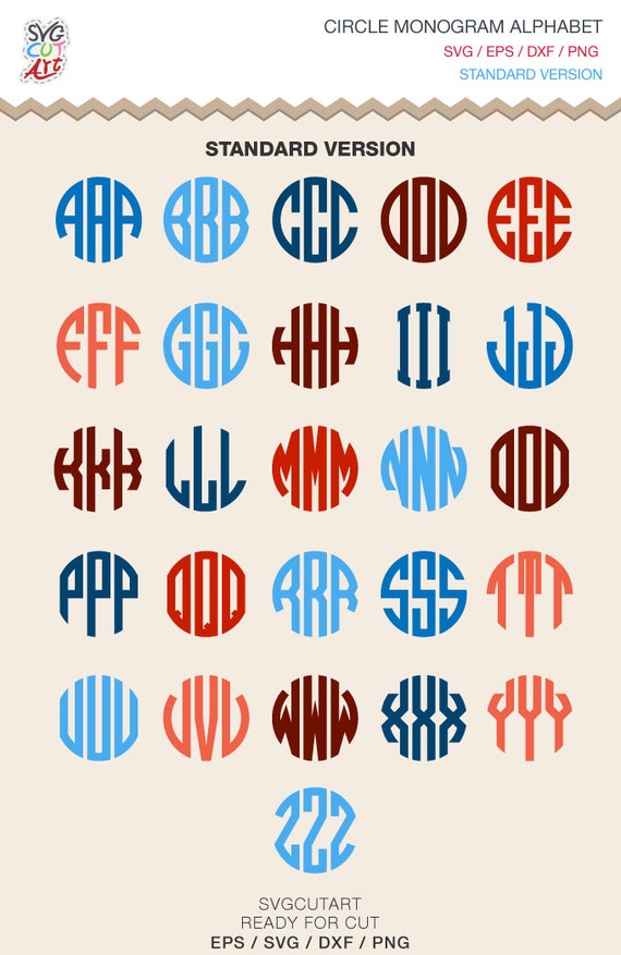 Download Circle Standard Monogram Alphabet Font SVG DXF EPS Cricut