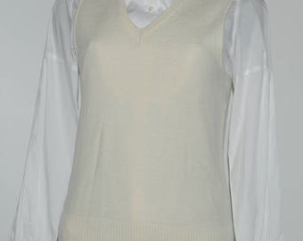 Vintage ecru honeycomb mesh sleeveless sweater Size 36 FR