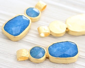 Large turquoise jade pendant, blue gemstone pendant, large gemstone, jade pendant, matte gold bezel pendant, turquoise jade, jade jewelry