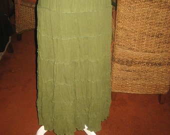 Avocado/Olive Green Long Crinkle Skirt