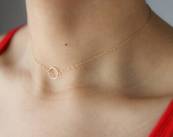 Karma Ring Choker Necklace - Gold Circle Necklace - Bohemian Jewelry - Dainty Gold Choker - Layering Necklace - Shop Evren - Gift for Her