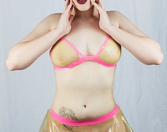CL design LaTeX bikini top transparent sexy lingerie Halter rubber rubber