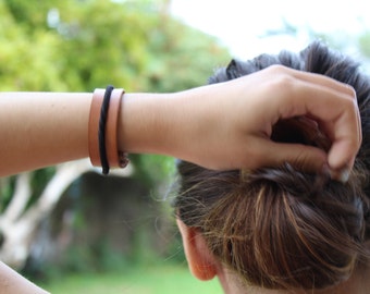 Hair tie bracelet, hair tie bracelet cuff, leather cuff bracelet, leather bracelet, womens leather cuff, hair tie holder, unisex bracelet