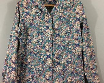 Vintage ALEXON SPORTSET blue purple floral tunic top UK 14/16 pockets