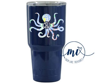 Lilly Pulitzer Octopus Monogram Decal / Custom Color, Size / Yeti, Tumbler / Gift Under 10, Accessories / Nautical, Beach / DECAL ONLY
