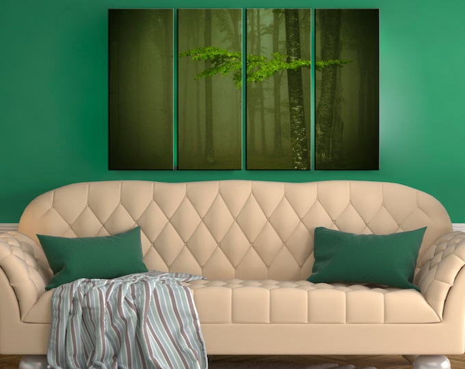 Large fog forest wall art canvas print, , Forest Photography, dark forest print, diy forest wall art, nature print, woodland wall art