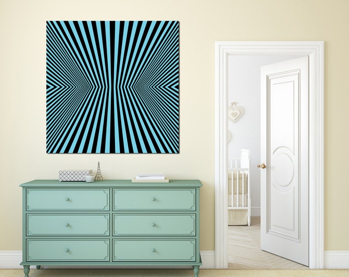 Large blue and black optical illusion canvas wall art, optical illusion art print, blue home decor, abstract art, contemporary art