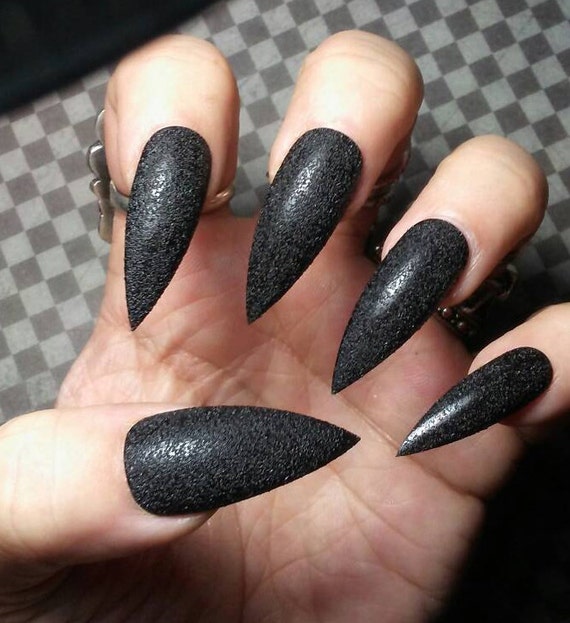 Gothic Morticia Long Black Stiletto Nails Sexy