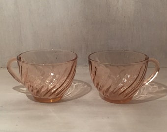 Vintage Pink / Rosaline Glass Tea Cups by Arcoroc France (Set of 2)